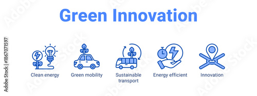 Green Innovation web banner icon vector illustration concept for  with icon of Clean energy, Green mobility, Sustainable transport.
