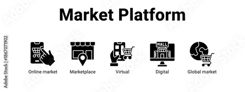 Market Platform web banner icon vector illustration concept for  with icon of Online market, Marketplace, Virtual.
