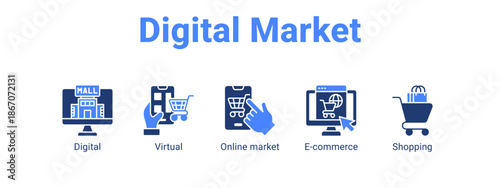 Digital Market web banner icon vector illustration concept for  with icon of Digital, Virtual, Online.