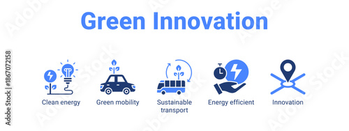 Green Innovation web banner icon vector illustration concept for  with icon of Clean energy, Green mobility, Sustainable transport.
