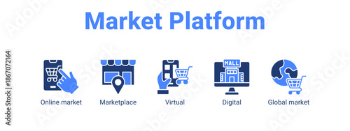 Market Platform web banner icon vector illustration concept for  with icon of Online market, Marketplace, Virtual.