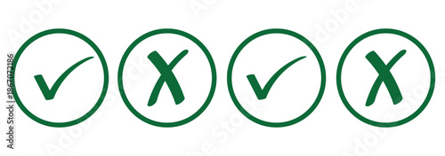 Check box tick mark icon set button correct right wrong buttons or yes or no checkmark red cross green tick vector illustration, PNG transparent
