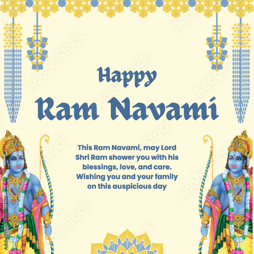 Blue and Yellow Festive Illustrative Ram Navami Instagram Post