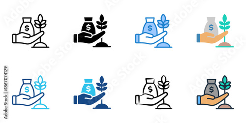 Farm financing icons set multiple style collection. Editable stroke 
