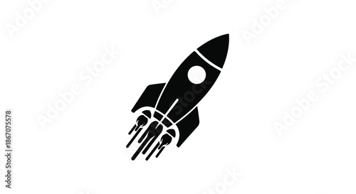 Sleek black rocket blasting off into space with fiery exhaust trails, representing innovation and exploration.