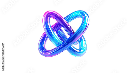 Two glossy, interlocked rings in gradient blue and purple on a black backdrop