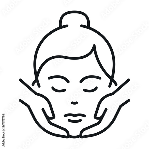 A facial massage icon depicting a woman s face and hands, symbolizing the idea of care and relaxation.