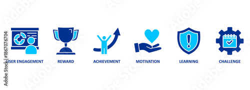 Banner gamification vector design concept with keywords and icons 