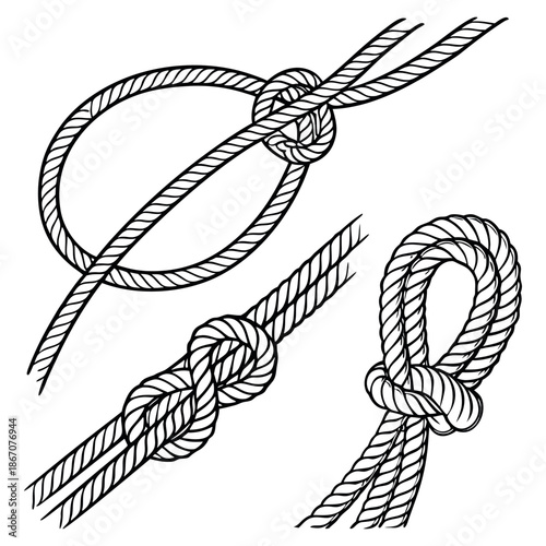 Decorative Rope Knots Collection in Vintage Engraving Style Black and White Vector