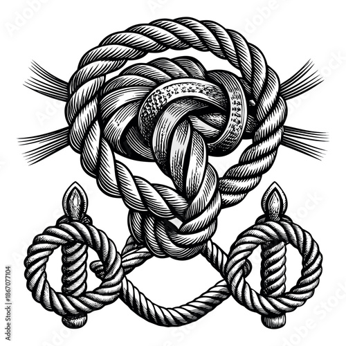 Decorative Rope Knots Collection in Vintage Engraving Style Black and White Vector