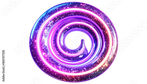 Glowing spiral made of neon light, swirling in a black space