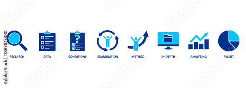 Case study banner web icon vector illustration concept with icon of research, data, conditions, examination, method, in-depth, analyzing, and result 