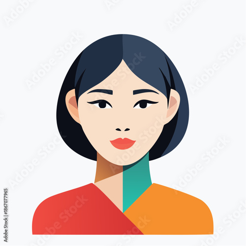 Woman with short black hair portrait illustration.