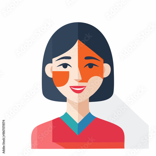Woman with Facial Mask and Red Shirt.