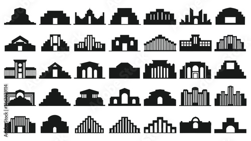 Collection of various city skylines and buildings in white with skyscraper and urban and landscape and architecture Silhouette vector on whit Background
