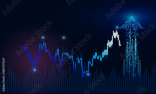 Digital finance graph displaying index fluctuations, stock trends, and price analysis for trading. used in Financail, business, stock and investment background