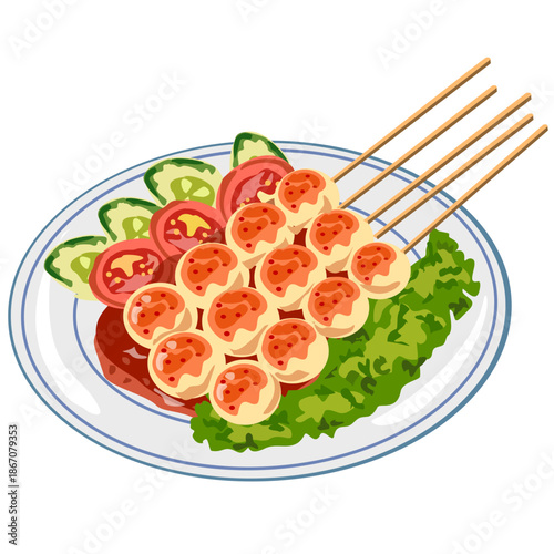 Thai Style Grilled Meatballs on a Plate with Vegetables