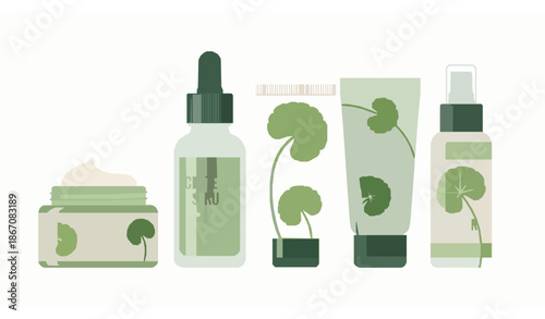 Gotu kola cosmetic serum set with pipette minimal skincare vector