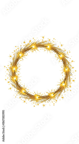 Golden wreath circle of sparkles for festive decoration and ornament design.
