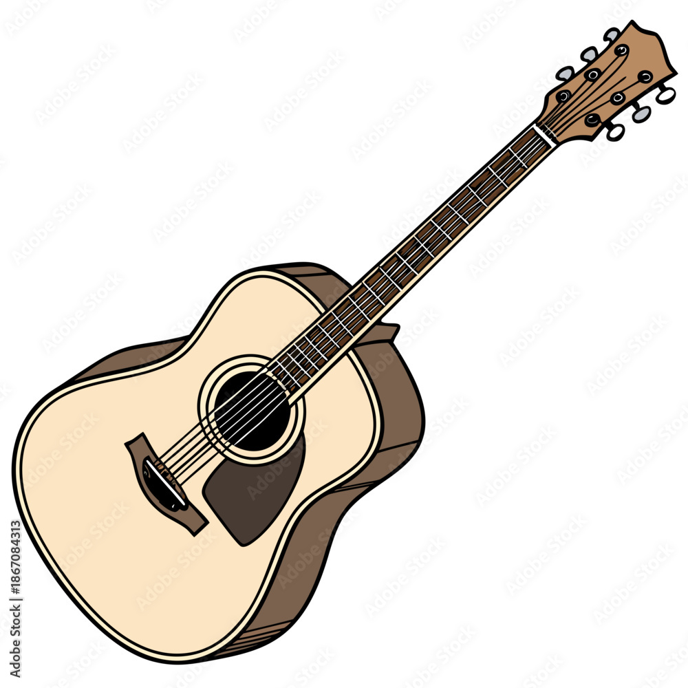 Fototapeta premium Classic Acoustic Guitar Vector Illustration on White Background