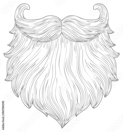 Stylized hand drawn beard and mustache illustration with detailed line art.