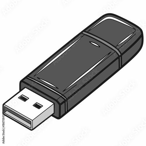 Portable Black USB Thumb Drive Vector Graphic
