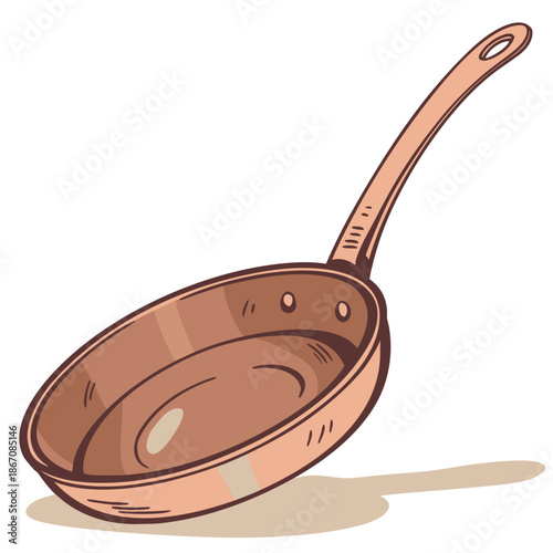 Copper Frying Pan Kitchenware Vector Illustration