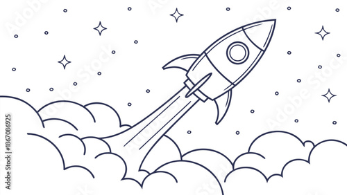 Abstract Rocket Launch Representing Startup Growth, Vector Illustration