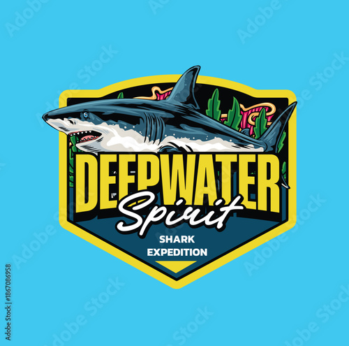 shark illustration in detailed hand drawn style available for logo