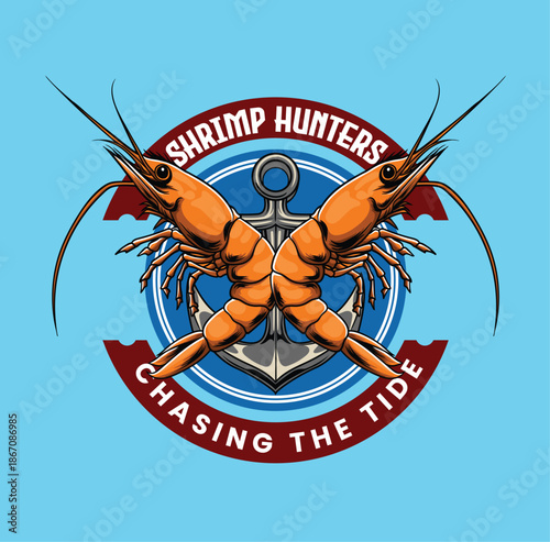 illustration of two shrimps in detailed hand drawn style available for logo