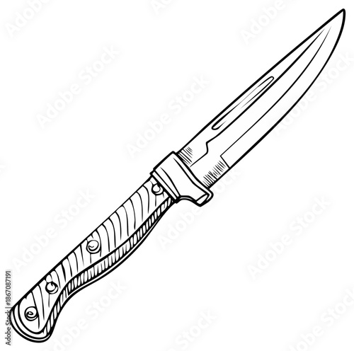 Detailed Line Art Illustration of a Tactical Knife