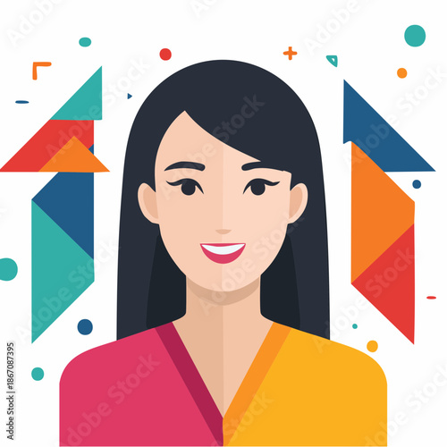 Illustration of a Smiling Young Woman Portrait.