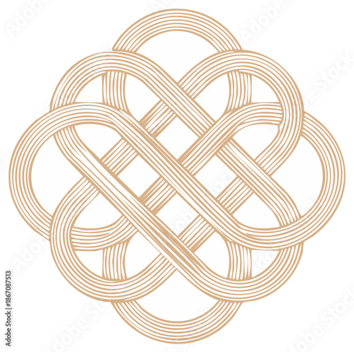 Ornate tan knot design element, interlaced lines. Elegant endless decoration graphic. Unique decorative symbol in art nouveau style.