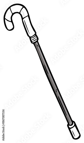 Cartoon drawing of an old-fashioned walking stick for support and assistance.