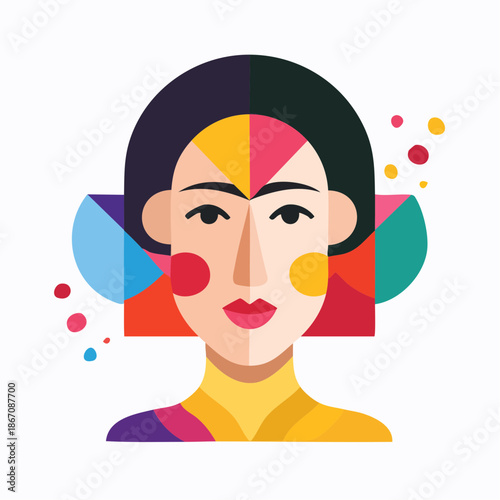 Woman with colorful geometric face design portrait.