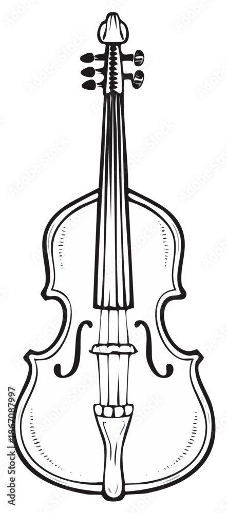 Fototapeta premium Black and White Illustration of a Classic Cello Instrument