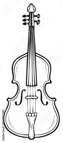 Black and White Illustration of a Classic Cello Instrument