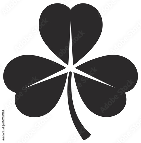 Simple black silhouette of a three leaf clover symbol for luck and Irish celebration