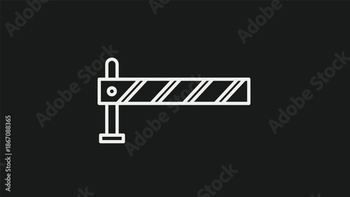 A minimalist white line drawing of a barrier gate on a black background, symbolizing control or access restriction