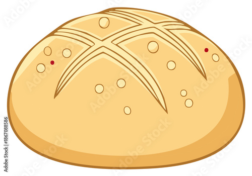 Simple vector illustration of a whole round loaf of fresh baked artisan bread