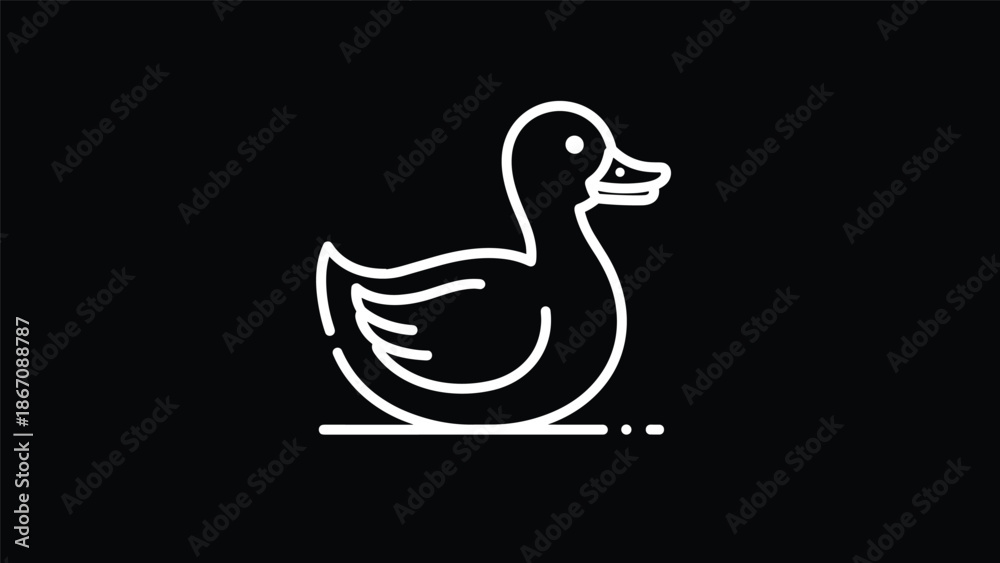 Obraz premium A white outline of a duck on a black background, simple and iconic representation of the water bird