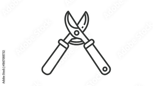 A line drawing of pruning shears, also known as secateurs, used for cutting branches and stems in gardening