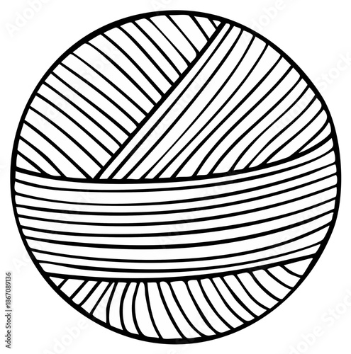 Ball of Yarn Hand Drawn Black and White Illustration