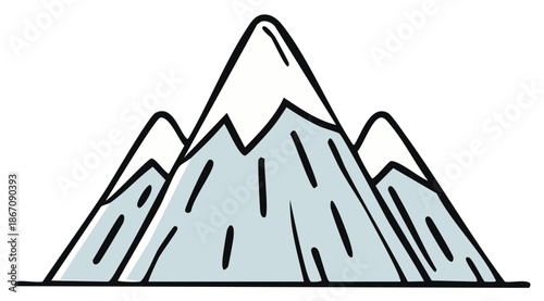 Stylized Drawing of Mountain Peaks with Snowcaps Outline Cartoon Illustration