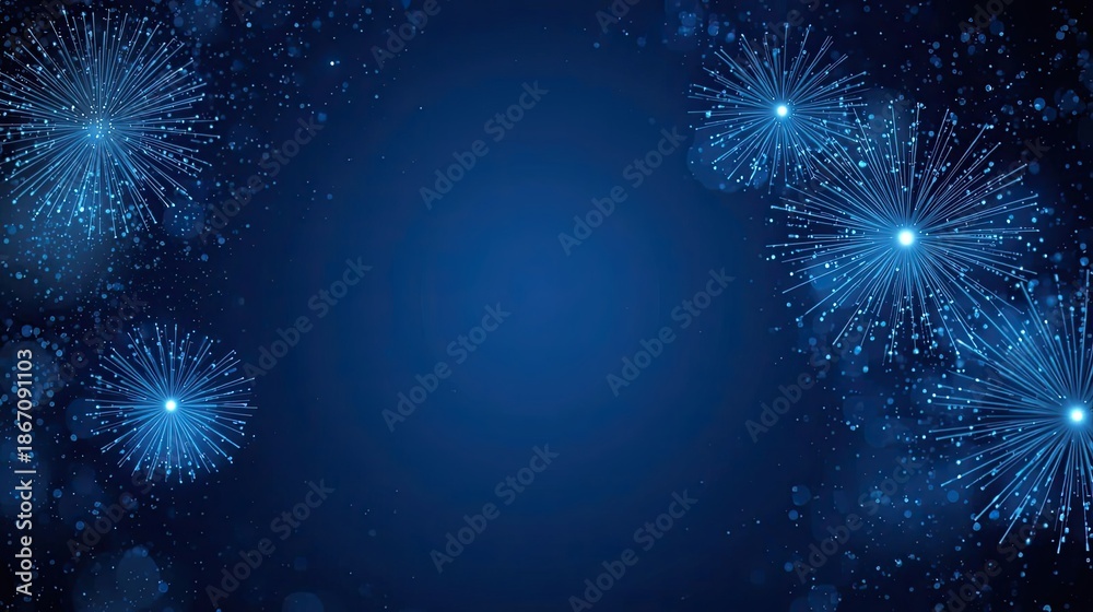 Fototapeta premium Blue Fireworks Celebration Background with Copy Space