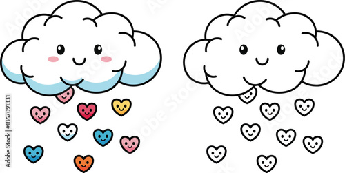 Cute Kawaii Cloud Raining Hearts Adorable Weather for Love Happiness and Sweet Designs