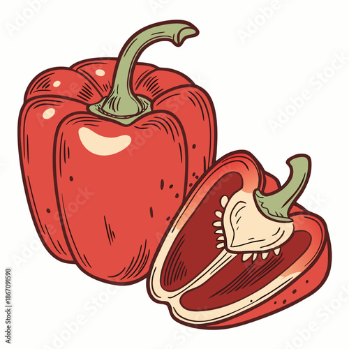 Shiny Red Bell Pepper Isolated on White