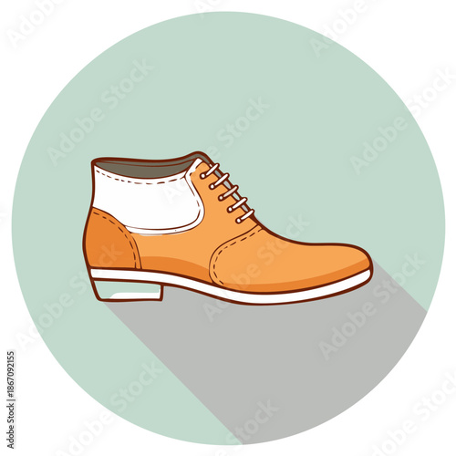 Orange and white ankle boot with laces and a shadow