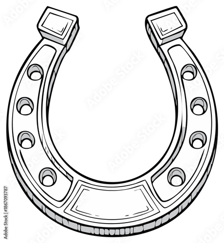 Classic lucky horseshoe line art drawing for good fortune and western decoration