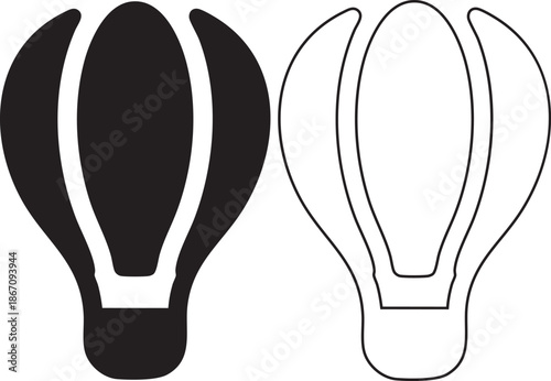 Black hot air balloon silhouette and outline on white background travel transport